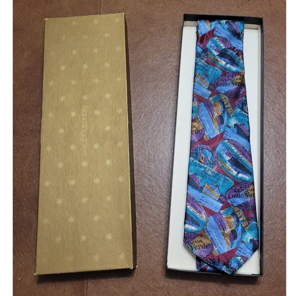Vintage Geoffrey Beene Silk Tie Abstract Geometric Art Deco 80s 90s Necktie Box
